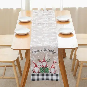 שולחן חג המולד רץ עמיד מעולה עמיד בפני שריטות פתית שלג הגמד הדפסה בד שולחן הביתה פסטיבל קישוט