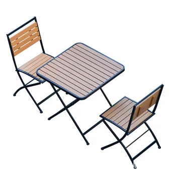 שולחן כיסא להגדיר משק מודרני פטיו קיפול מרפסת חיצונית ריהוט גן עץ ברזל, שולחן אוכל, כיסא משולב