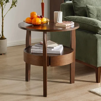 שולחנות קפה לסלון עץ עגול שכבה כפולה שולחן ארוחת הבוקר מעשי תכליתי מתוק שולחן יצירתי מגירה לריהוט הבית