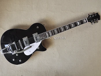 שחור גיטרה חשמלית 6 מיתרים עם טרמולו,רוזווד Fretboard,לבן Pickguard
