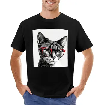שחור חתול לבן דיוקן עם משקפיים אדום חולצה זיעה, חולצות אנימה חולצה אוהד ספורט חולצות mens גרפי חולצות מצחיקות