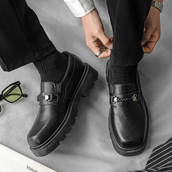 שחור עסקית רשמית נעליים להחליק על עור להגדיל מזדמנים נעליים חדשות נעלי פלטפורמת נעלי גברים נעלי עבה עם סוליות נעלי חתונה