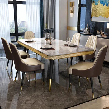 שיש שולחן האוכל והכיסאות שילוב אור פשוט יוקרה מודרנית מלבני קטן ביתיים שולחן האוכל