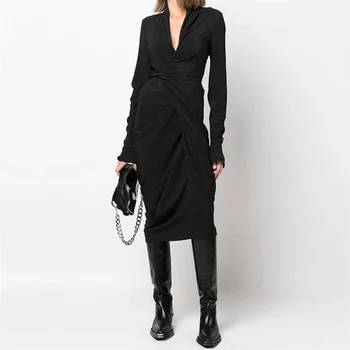 שמלות עבור נשים 2023 סתיו חדש קוריאני אופנה תחרה Slim Fit שמלות ארוכות אסימטרי V-צוואר לעטוף היפ חצאית y2k שמלת מסיבת