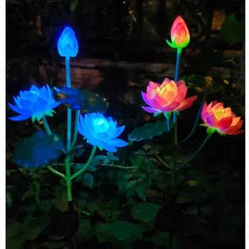 שמש שינוי צבע לוטוס מנורת led קרקע גן לוטוס מנורה דקורטיבית הדשא אור 3led פרחים מלאכותיים המנורה