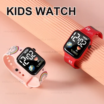 שעון דיגיטלי עבור בנים בנות ילדים אלקטרוני LED שעון יד אופנתי עמיד למים ספורט שעון הדפסה תלמיד ילדים שעונים