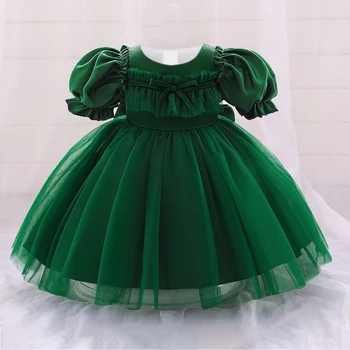 תינוק חג המולד עבור שמלת ילדה מסיבת ביצועים 1 קשת יום הולדת נסיכה הילדים שמלות ילדה שרוול קצר טול שמלת השנה החדשה