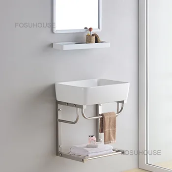 תלייה על קיר המרפסת כיור אמבטיה קטן כיורים בבית כיור נטילת תלייה על קיר משולב לבן קרמיקה אמבטיה כיורים